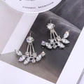 Silver crystal leaf ear jackets with marquise zircons and leaf shaped branch design - Silver (B3204)