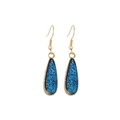 Detail of dark blue druzy resin drop earrings with elegant golden metal hooks - Dark Blue