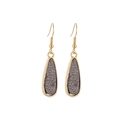 Detailed macro view of elegant grey druzy crystal teardrop earrings with gold plating - Gray
