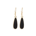 Minimalist black resin teardrop earrings with golden metal frame in a modern style - Black