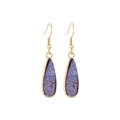 Fashionable teardrop drop earrings with colorful resin crystals and gold frames - Purple