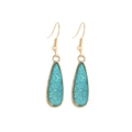 Elegant gold-plated waterdrop earrings with shimmering teal resin inlay on white background - Sky Blue