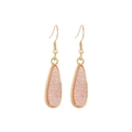 Detailed macro of pink druzy resin drop earrings with elegant gold polished edges - Light Pink