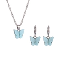 Set vintage di collana e orecchini con farfalla in resina azzurra e catena argento - Stile Farfalla Blu (J5304)