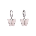 Detailed macro view of pink acetate butterfly earrings with silver hinged hoop closures - Light Pink