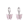 Détail de boucles d'oreilles papillon en acétate rose avec créoles argentées et brillant - Rose