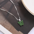 Collier mode avec pendentif papillon en résine verte et chaîne argentée pour femme - Vert