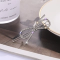 Elegant silver bow hair clip with sparkling white and purple rhinestones decoration - Silver (C1112)