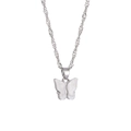 Elegant silver Singapore chain necklace featuring a white acrylic butterfly pendant - White
