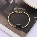 Vintage style gold-plated chain bracelet with a black hexagonal druzy resin stone - Black Gold