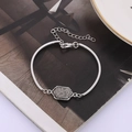 Detailed view of silver hexagon bracelet with druzy stone and adjustable lobster clasp - Grey Silver Base