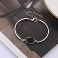 Detail of silver chain bracelet with hexagonal black druzy stone and adjustable clasp - Black with Silver Back