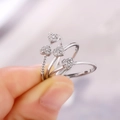 Three-in-one heart clover silver ring set with micro-inlaid zircon and sparkling finish - Adjustable Open / Silver