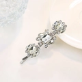 Detailed macro view of silver hair clip with rectangle crystals and sparkling rhinestones - Silver (E2322)