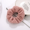 Pink plush sherpa faux fur scrunchie hair accessory for fall and winter seasons - Korean Pink (E3423)