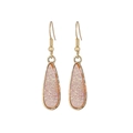 Elegant teardrop drop earrings with pink druzy resin inlay and golden alloy hooks - Deep Pink