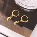 Fashionable gold celestial hoop earrings featuring polished solid moon pendants for women - Smooth Moon Style