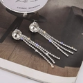 Sparkling silver rhinestone tassel earrings with geometric crystal studs for women - Round (A7525) / Silver