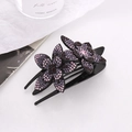 Funkelnde Strass-Blumen-Haarspange mit lila und rosa Kristallblüten für Damen - Lila + Tiefrot