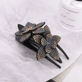 Pinza per capelli in stile coreano con strass e design floreale in blu e champagne eleganti - Blu Marino + Champagne