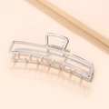 Elegant rectangular silver metal hair claw clip with minimalist hollow design for women - Square Silver (C2508)