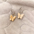 Boucles d'oreilles papillon en argent avec acétate marbré de couleur caramel - Jaune Terre