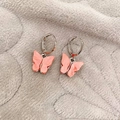 Boucles d'oreilles créoles papillon en résine rose avec finition métallique argentée - Rouge Pastèque