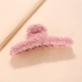 Detailed view of pink plush faux fur hair claw clip with fluffy winter texture - Dusty Pink