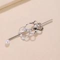 Bacchetta per capelli geometrica in argento con motivo traforato e perla bianca - Stile Perla a Forma di 8 Argento (G2501)