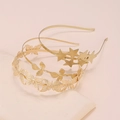 Three-piece set of elegant gold metal headbands featuring butterfly and star designs - Leaf Style (C9433)
