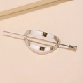 Spilla per capelli minimalista in metallo argento con telaio ovale per acconciature - Stile Bastone Goccia d'Acqua Argentata