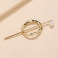 Forcina per capelli vintage in metallo dorato con anello martellato e perla bianca elegante - Stile Perla Ovale Oro (C1227)