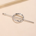 Spilla per capelli minimalista in metallo argento con anello ovale martellato retrò - Stile Bastoncino Ovale Argento (C1226)