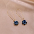 Detail of round druzy earrings featuring blue and green crystals on gold hooks - Deep Blue (B1313)