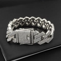 Dettaglio catena cubana argento stile hip hop con zirconi bianchi brillanti incastonati - Bracciale Argenteo (18cm)