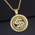 Dettaglio del ciondolo a dollaro rotante con cristalli bianchi su catena a corda - Pendente Oro Con Catena A Fune / 0.5cm x 60cm