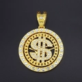 Dettaglio macro del ciondolo a dollaro rotante in oro con cristalli di zirconia cubica bianchi - Ciondolo Singolo Oro