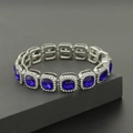Hip hop silver bracelet featuring square blue stones and sparkling diamond accents - Silver Bracelet 18cm