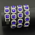 Hip hop silver Cuban chain with square-cut blue zircon stones and halo diamond setting - Silver 40cm