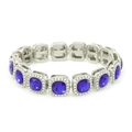 Hip hop silver link bracelet with square blue crystals and surrounding rhinestones - Silver Bracelet 18cm
