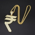Collier hip hop pour homme avec grand pendentif symbole roupie indienne serti de diamants - 60CM / Pendentif Or Avec Chaîne De Corde