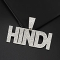 Collana con ciondolo lettera HINDI stile hip hop con scintillanti zirconi bianchi - Ciondolo a Lettera Argento Solo (Senza Catena)
