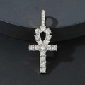 Ciondolo croce Ankh in argento con cristalli micro-pave su superficie in pietra nera - Solo ciondolo / Solo Ciondolo Argento (Senza Catena)