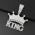 Detail van hiphop zilveren kroon KING hanger met glanzende pavé gezette rhinestones - Alleen Hanger (Zonder Ketting) / Zilver