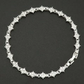Close-up of silver-tone cross-flower tennis chain with sparkling zircon stones and clasp - Silver Bracelet 7inch(18cm)