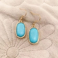 Chic light blue marble geometric earrings with golden hook in a minimalist style - Sky Blue