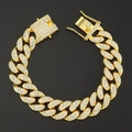 Bracciale cubano dorato da 15 mm con pavé di strass scintillanti stile hip hop esagerato - 18cm / Oro