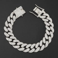 Bracciale cubano da 15mm argentato con strass scintillanti in stile hip hop per uomo alla moda - 18cm / Argento