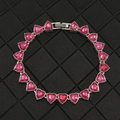 8mm silver heart tennis bracelet with pink heart-shaped crystals and secure metal clasp - Small / Silver Tone Rose Red