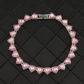 8mm silver tennis bracelet with pink heart-shaped crystals and fold-over clasp - Small / Silver Tone Pink
